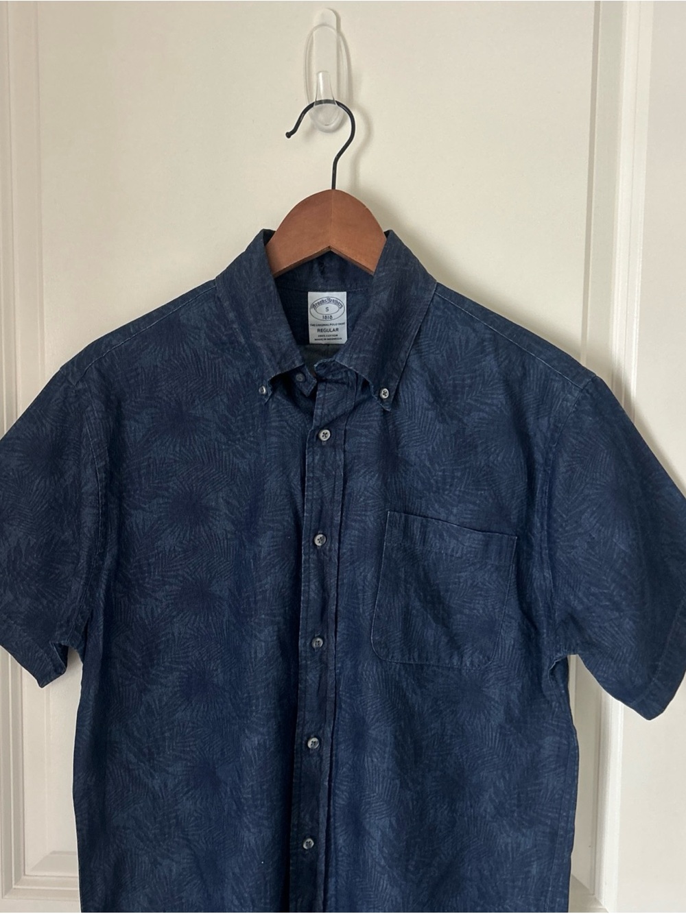 Brooks Brothers Button Down Short Sleeve Navy Blue Men’s Sz S Palm Print